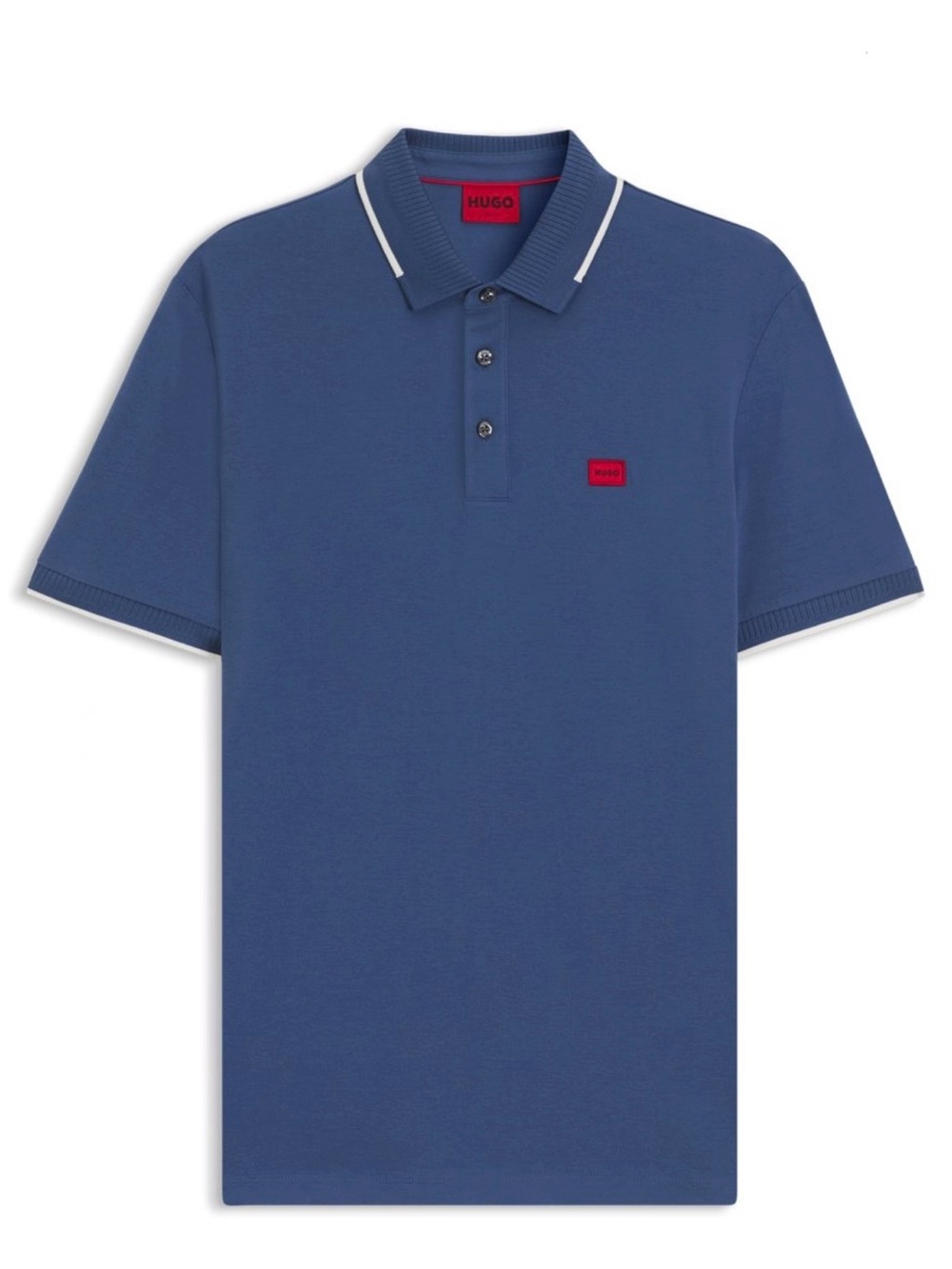 HUGO Navy Polo with Red Logo Patch and White Collar Stripe